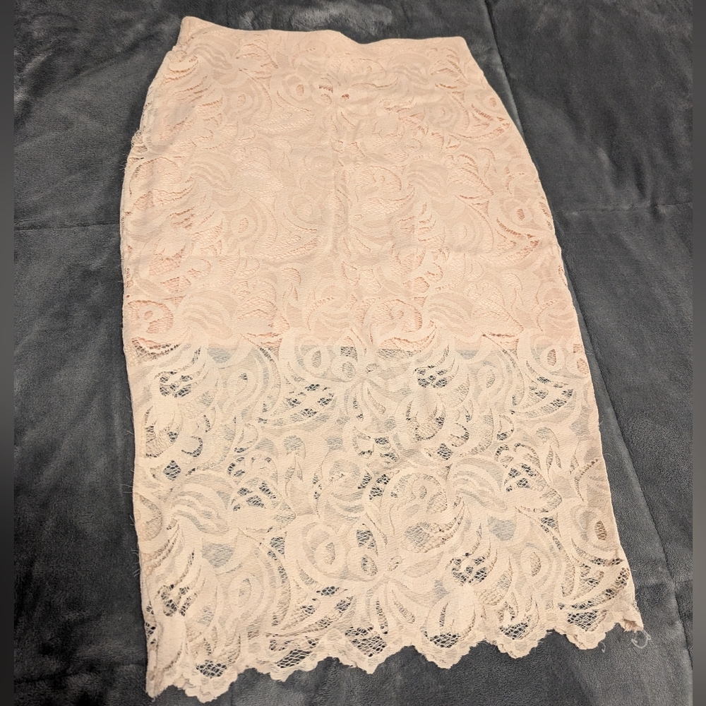 H&M light pink lace pencil skirt sz 6